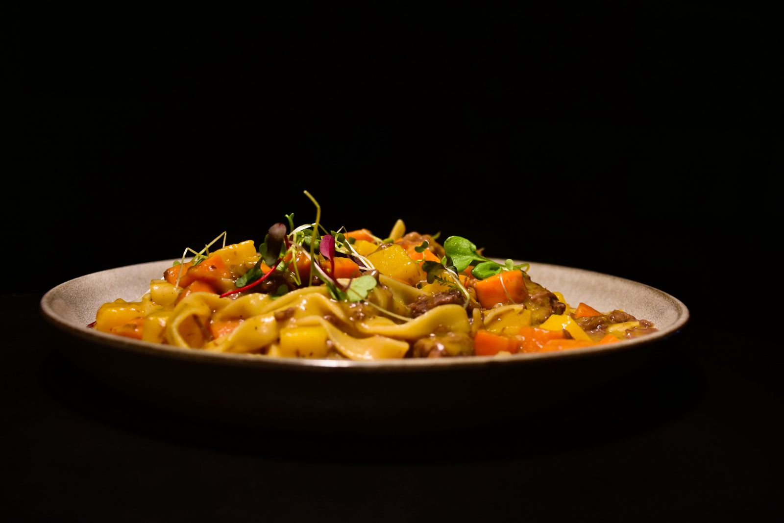 Pappardelles à la courge butternut et boeuf braisé