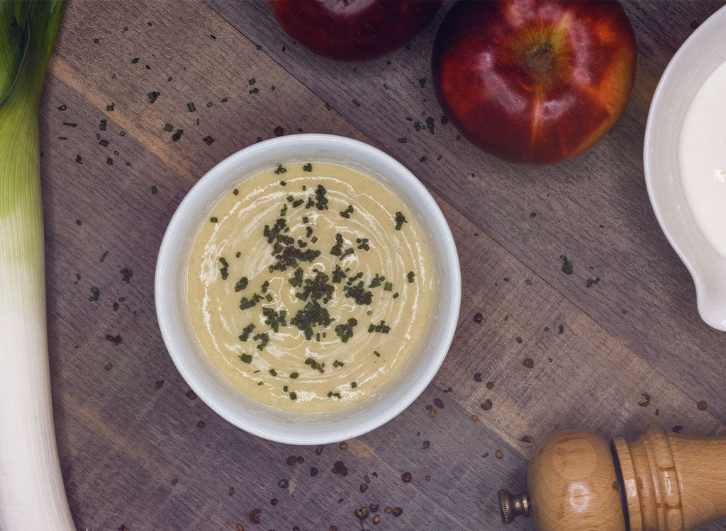 Potage parmentier aux poireaux et pommes