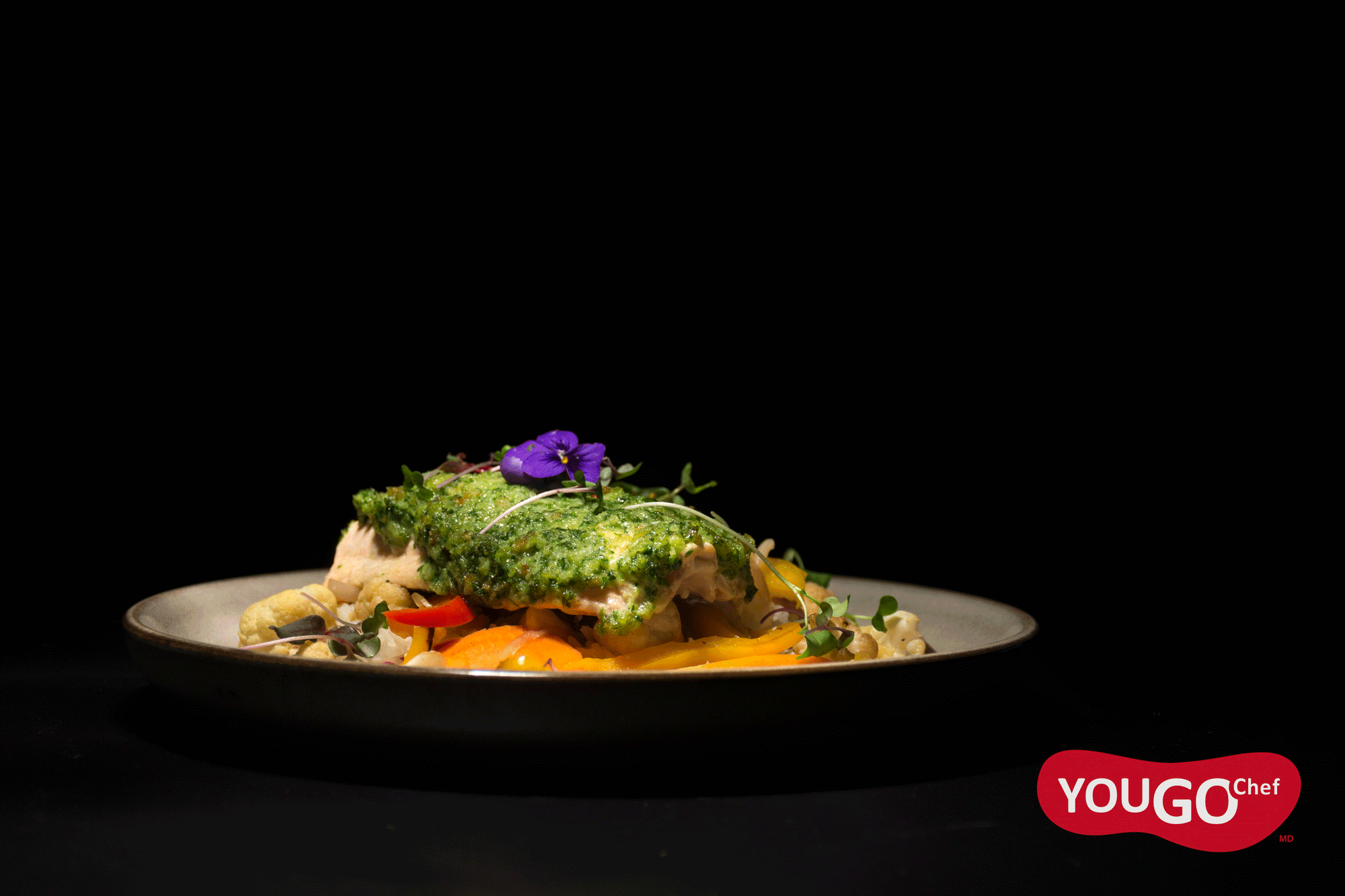 Filet de truite arc-en-ciel en croûte pesto