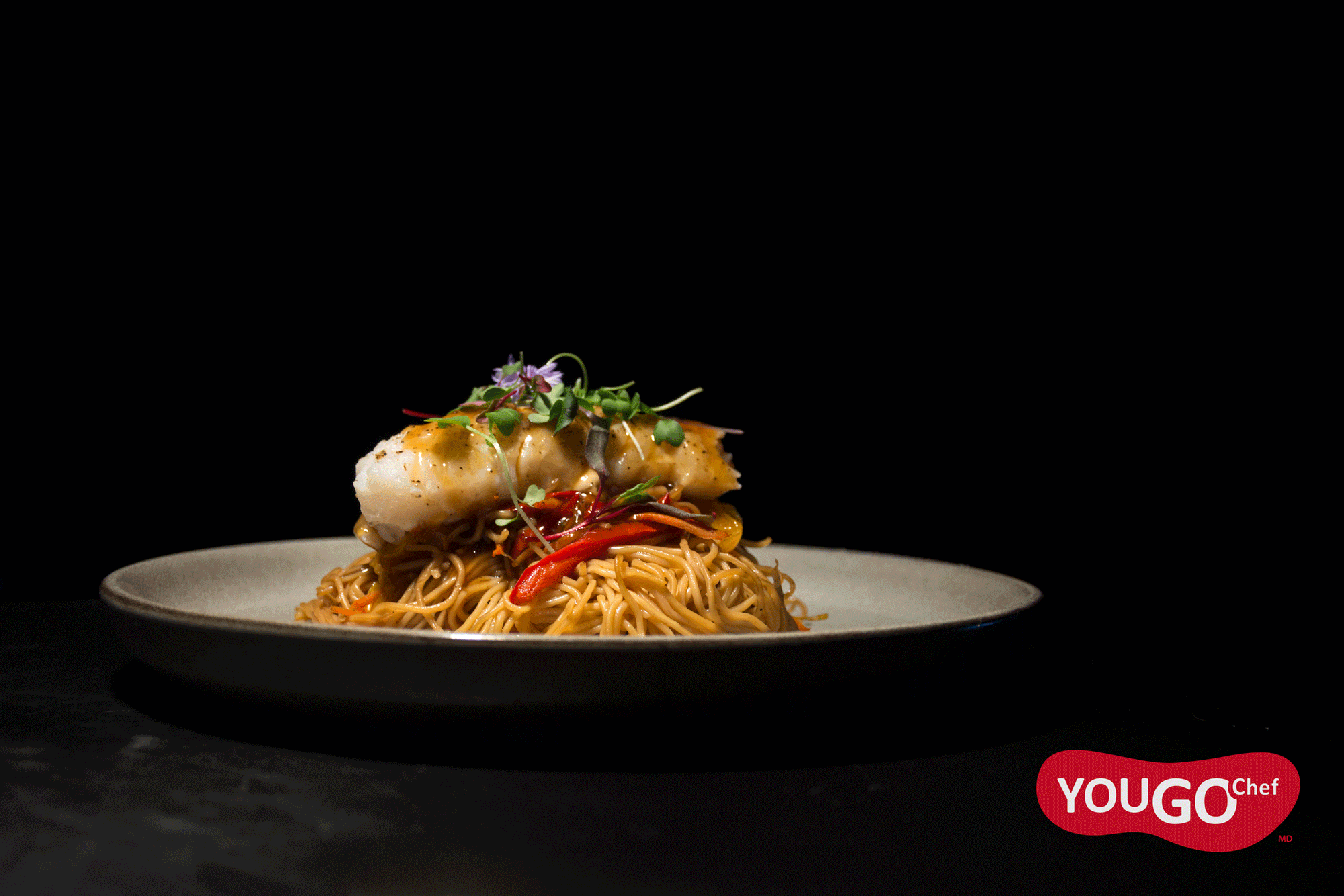 Asian-style cod on vegetable chow mein