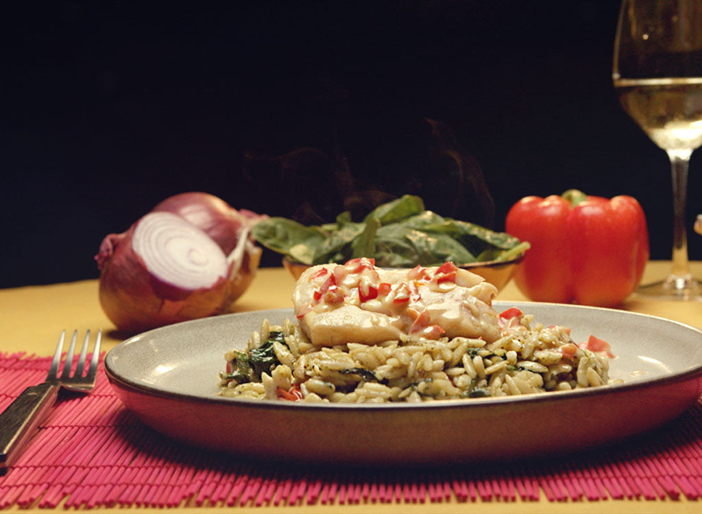 Morue poêlée, sauce crème poivron rouge