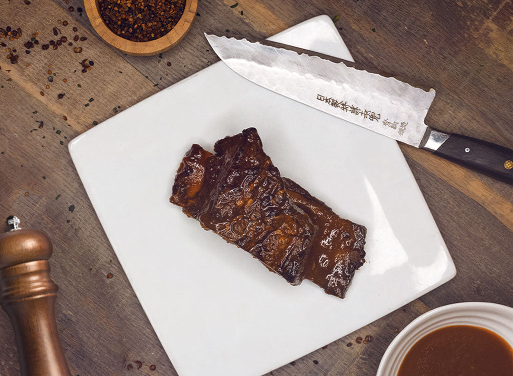 Short ribs de boeuf fumé, purée de patates au gras de canard